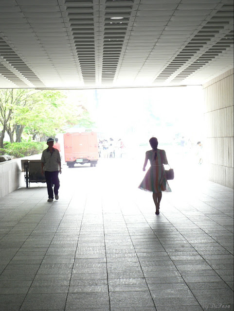 밝은 빛으로 가득한 터널 출구 쪽을 향해 걷는 젊은 여성의 뒷모습이 중앙 오른쪽에 보이고, 왼편에는 모자를 쓴 연로한 남성이 터널 안쪽으로 걸어오며 그 여성을 바라보고 있다. 외부의 햇살은 강하게 비추며 인물들의 윤곽만을 부각시킨다. 상대적으로 어두운 터널 안과 눈부신 바깥 세상의 대비를 담은 사진.