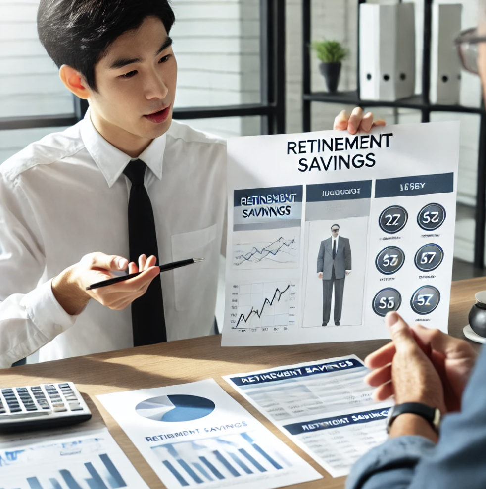 퇴직금 적립 및 운용 방안을 논의하는 재무 상담가와 고객