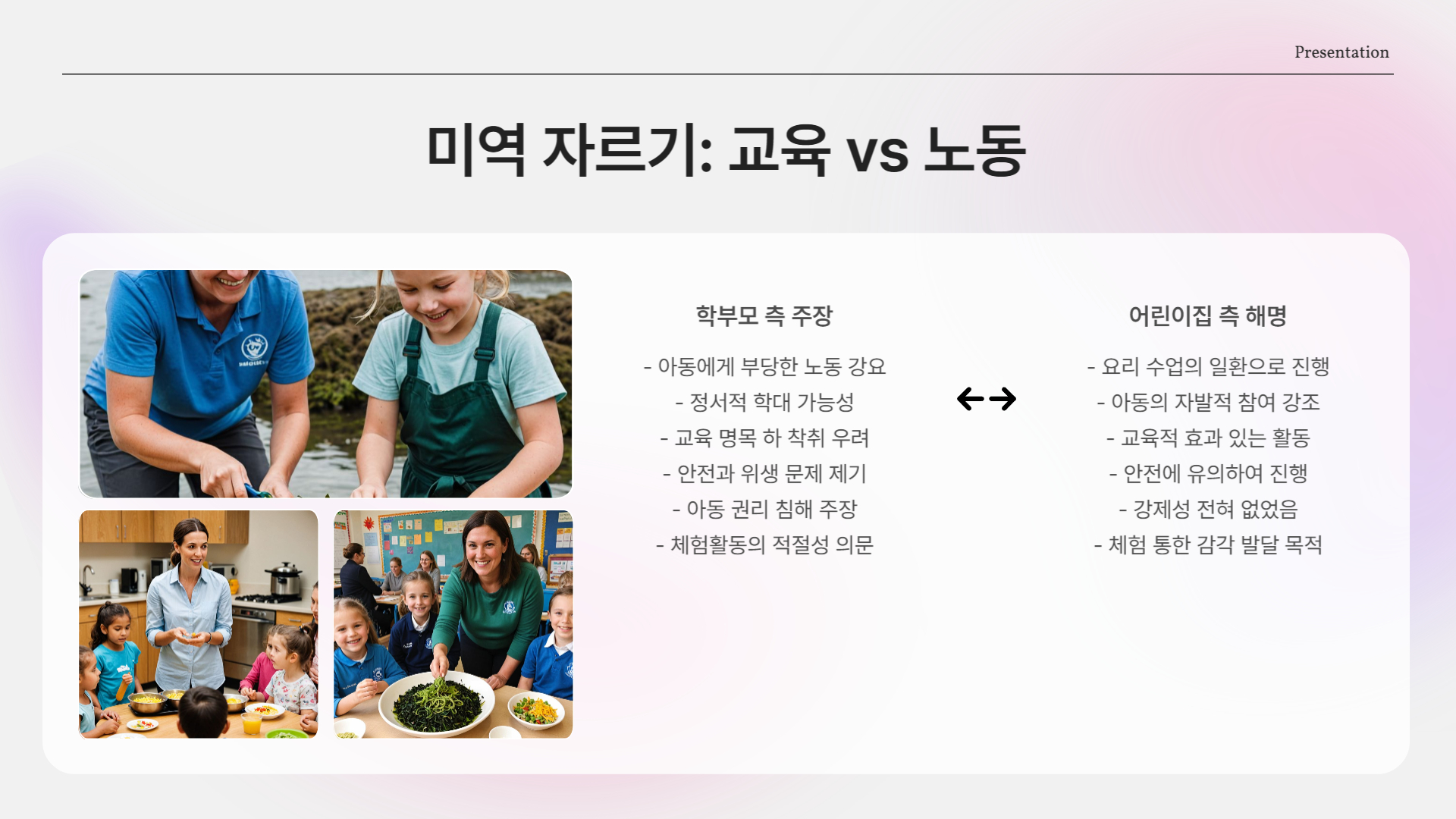 미역 자르기, 교육인가 노동인가?