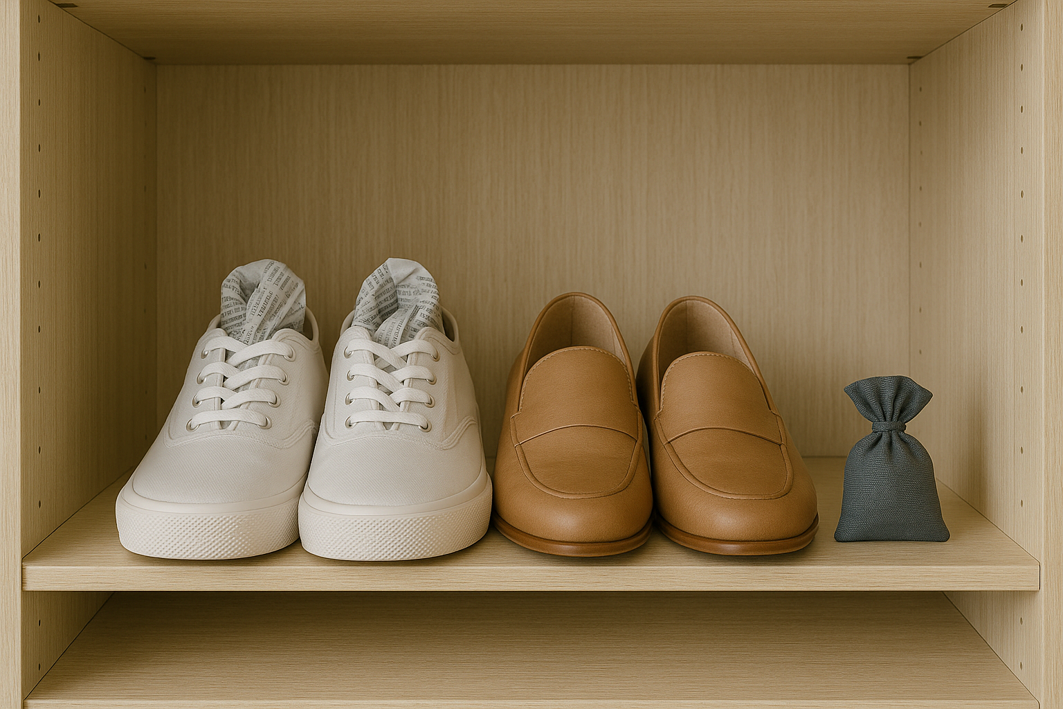 신문지와 숯을 활용해 습기를 제거하는 신발장