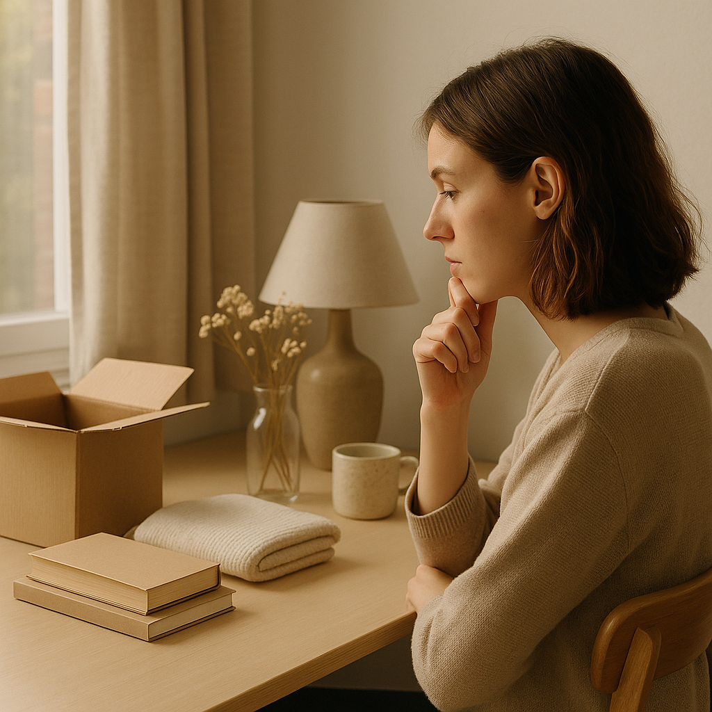 생각을 정리하고 있는 여자 모습