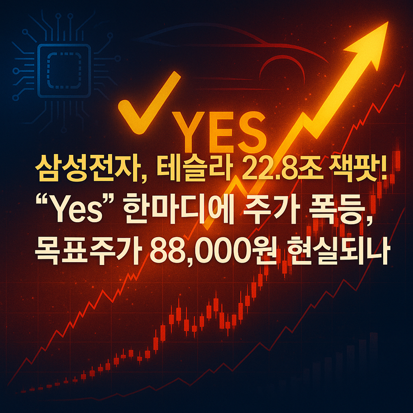 삼성전자, 테슬라 22.8조 잭팟! "Yes" 한마디에 주가 폭등, 목표주가 88,000원 현실되나? 관련