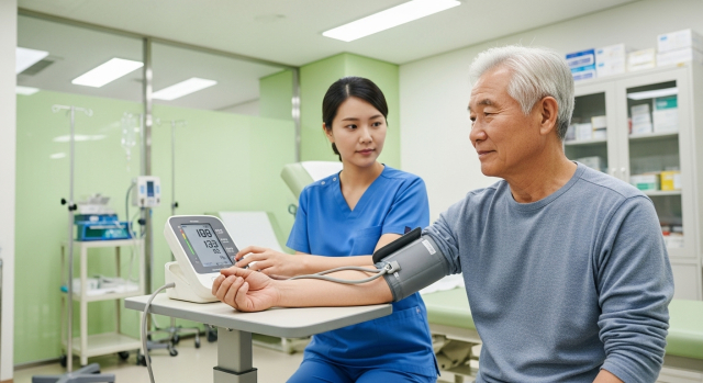 혈압 측정 중인 60대 남성