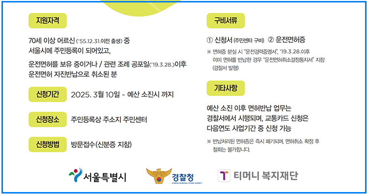 서울시 70세 이상 어르신, 운전면허 반납하면 &lsquo;20만원 교통카드&rsquo; 받는 방법