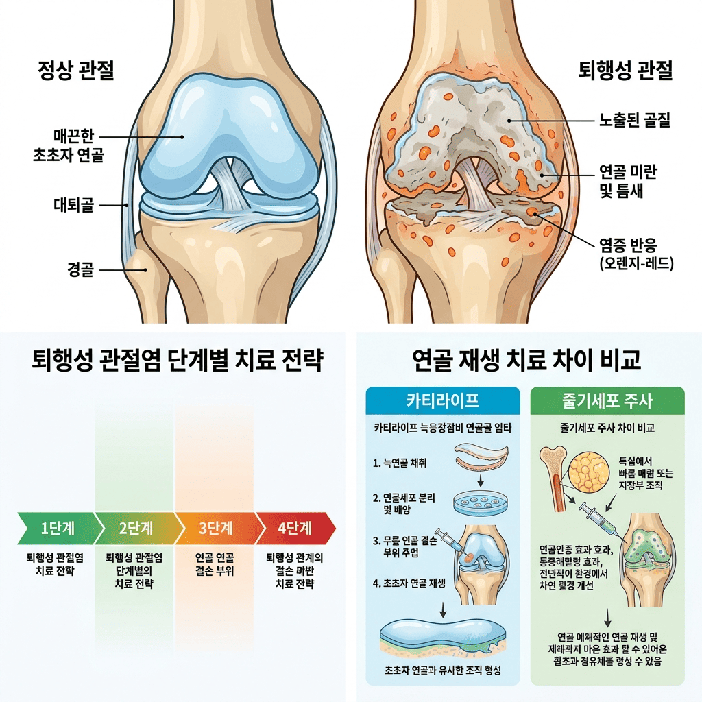 무릎 연골 재생 치료 완전 정리, 카티라이프·줄기세포 주사·인공관절 차이와 퇴행성 관절염 단계별 선택 기준