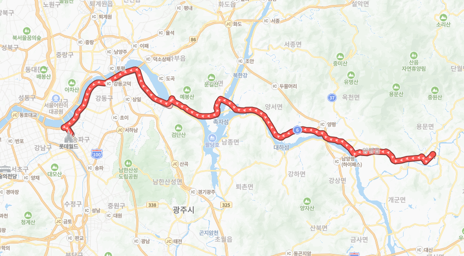 서울-양평-G9311번-버스-노선-지도