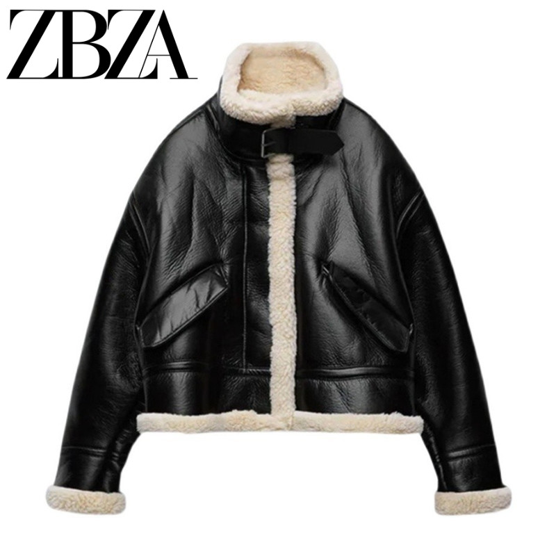 ZARA 겨울 자라 블랙 무스탕 자켓 에코 시어링 레더 점퍼