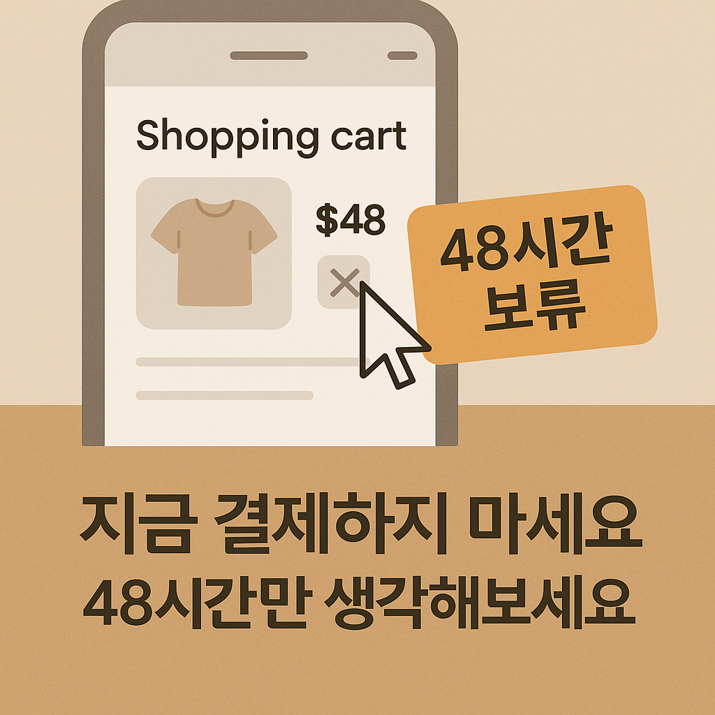 온라인 쇼핑 사진과 48시간 보류 ! 48시간만 생각해보세요 글자