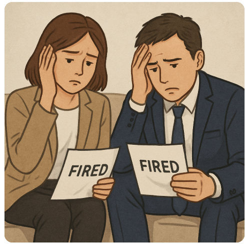 직장 해고 고민 그림 그려줘