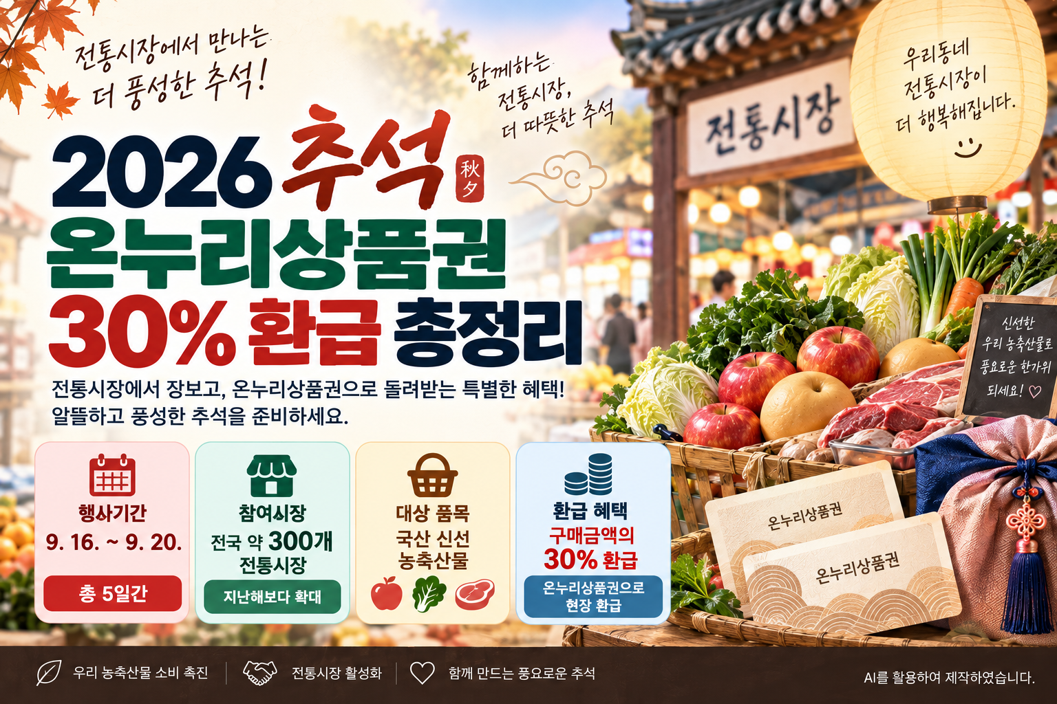 2026 추석 전통시장 온누리상품권 30% 환급 행사 기간과 참여시장 혜택