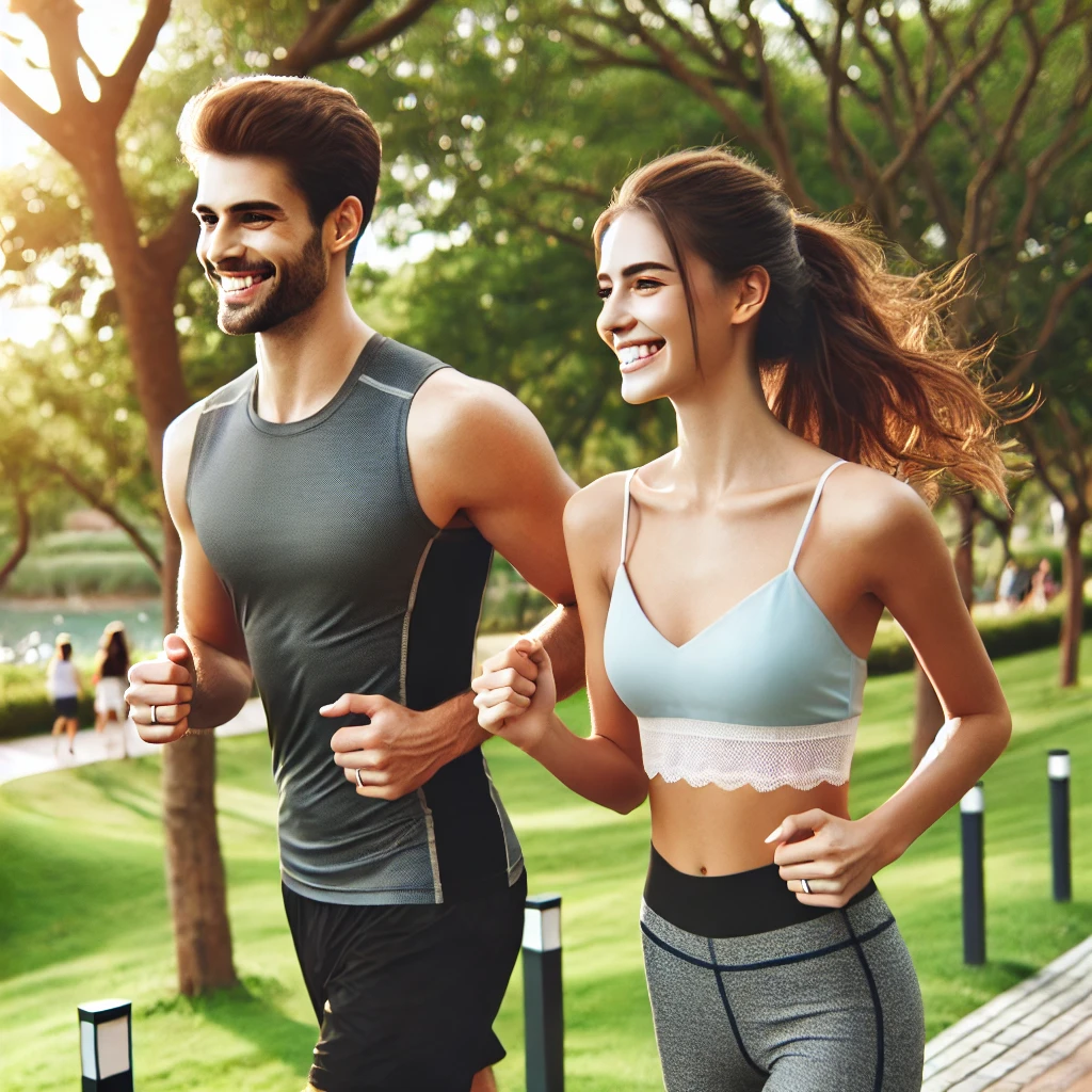 신혼부부가 임신 준비로 인해 함께 운동을 하는 모습