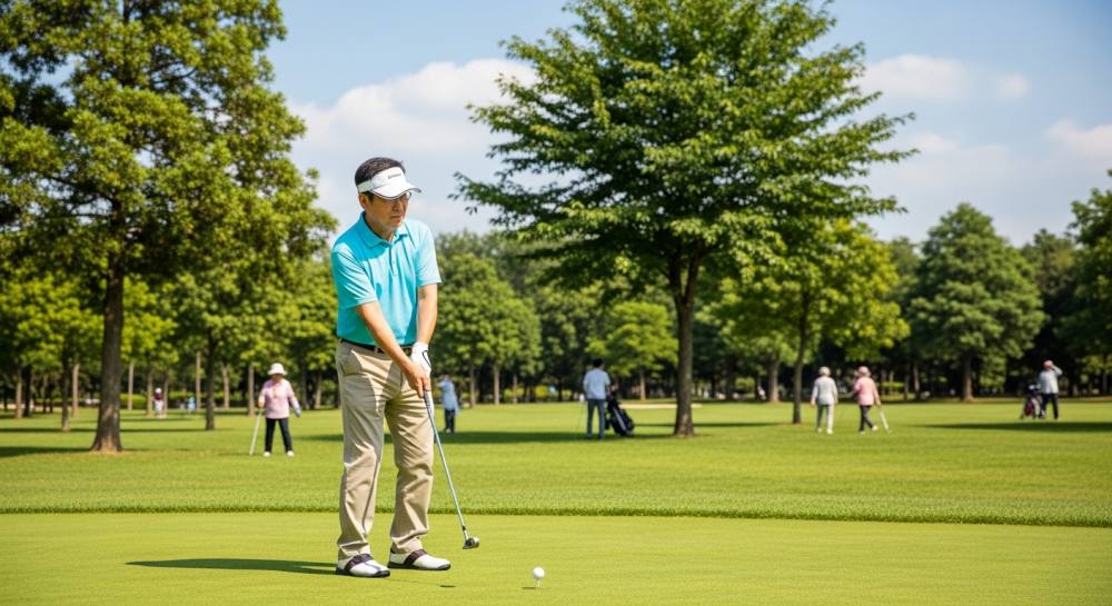 파크골프 모여서 하는 사진