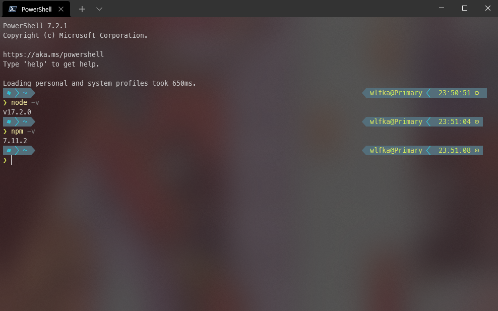Node.js 와 npm 설치 확인