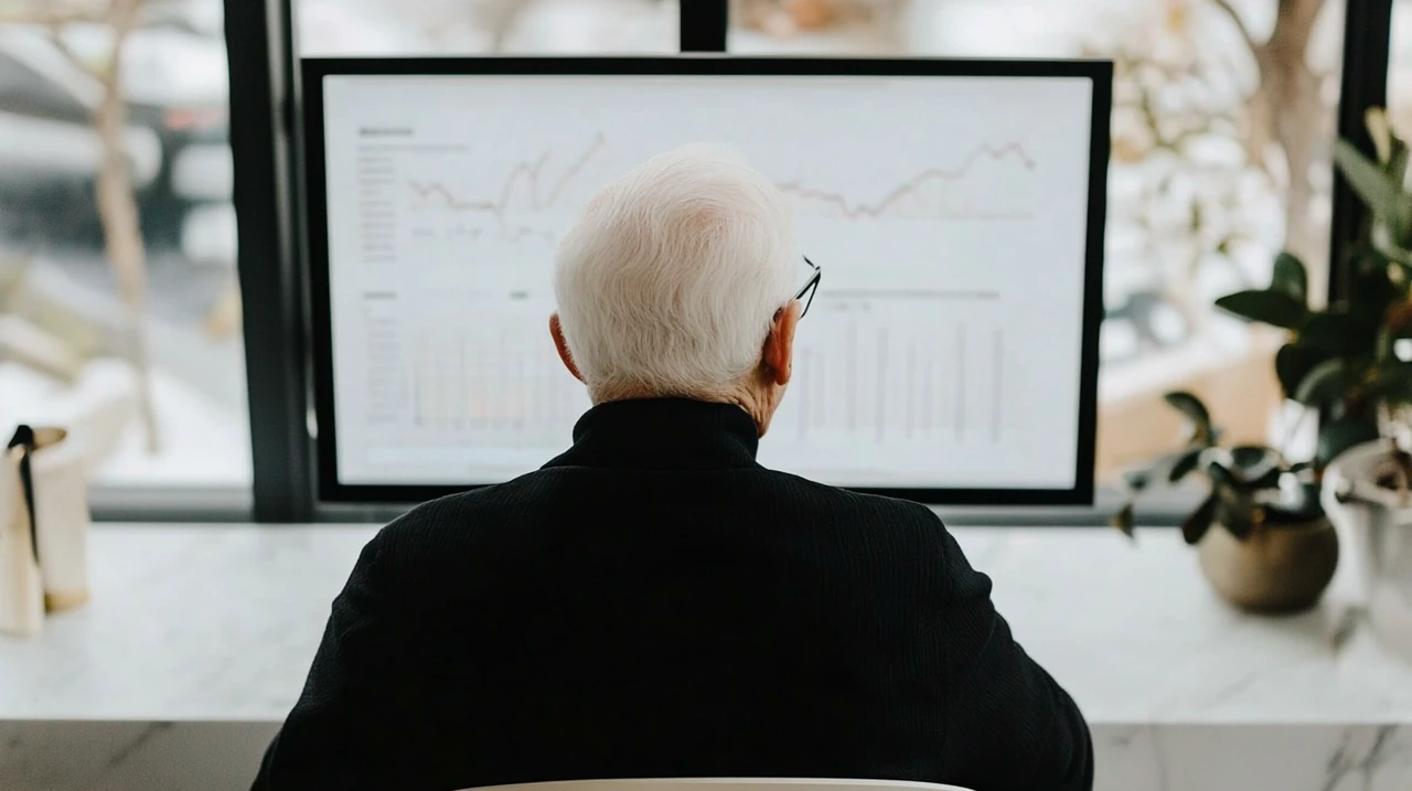 IRP와 ISA 연금계좌를 위한 ETF 차트를 비교 분석하며 2025년 연금 투자 전략을 수립하는 전문가의 사무실 장면, ETF 추천, 포트폴리오 구성, 계좌 유형, 투자 전략 등 핵심 키워드가 조화롭게 반영된 모습