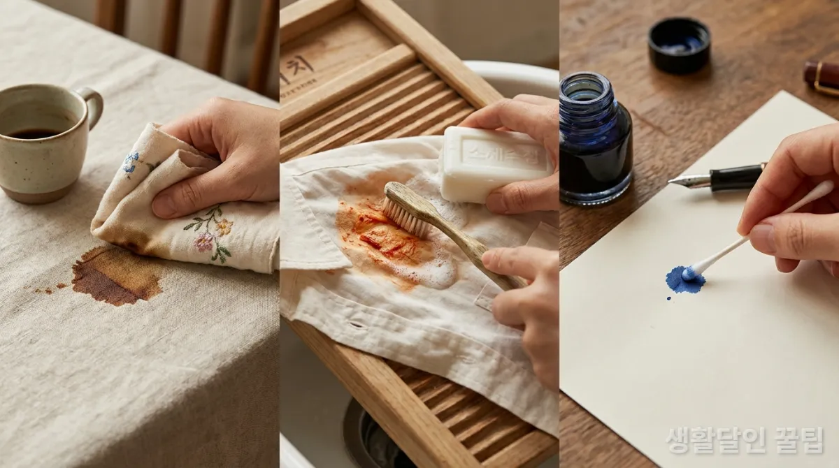 커피, 김치, 잉크 얼룩 제거 방법
