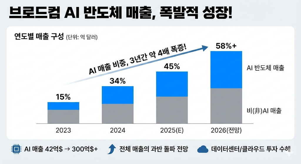 브로드컴 연도별 AI 반도체 매출 성장 추이 인포그래픽