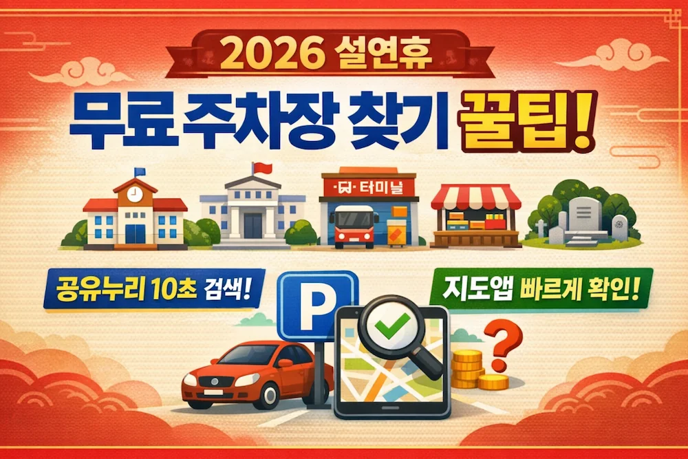 2026 설연휴 무료주차장 찾기 꿀팁 썸네일(공유누리 10초 검색&middot;지도앱 확인)