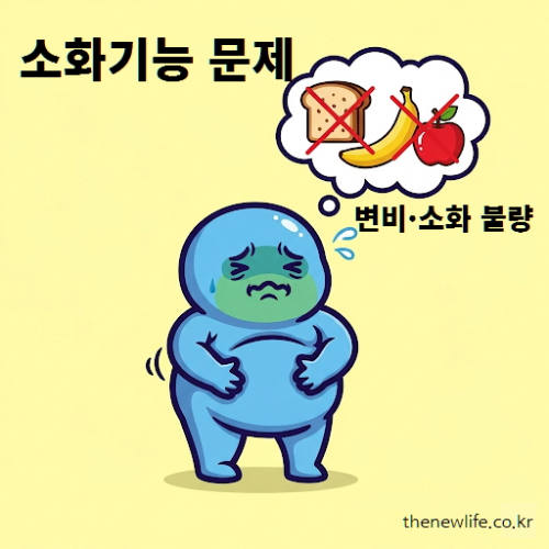 탄수화물 부족 증상 - 변비와 소화 불량을 표현한 일러스트