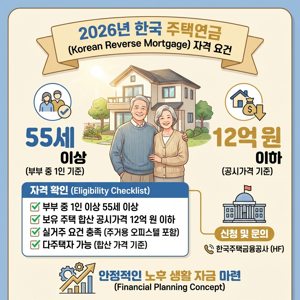 2026 주택연금 신청 자격 총정리 부부 55세, 공시가격 12억 기준 완벽 해설