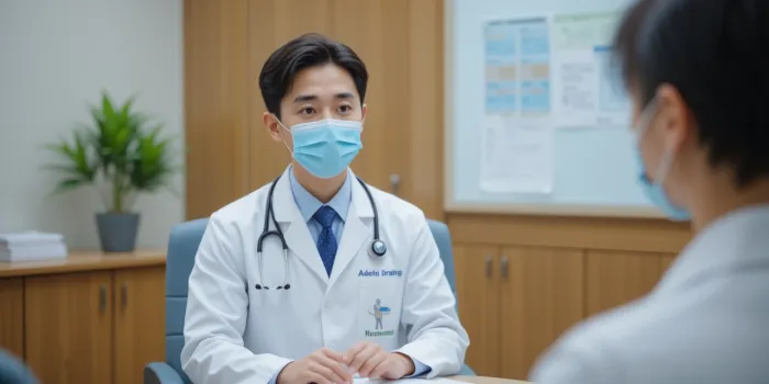 의사가 암환자 의료비 지원사업을 설명하는 모습