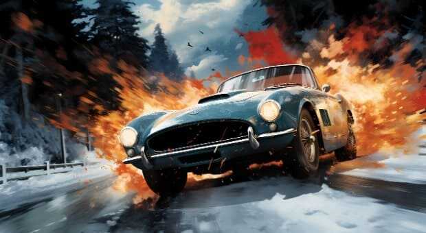 비접촉 교통사고에 미끄러지는 자동차 모습