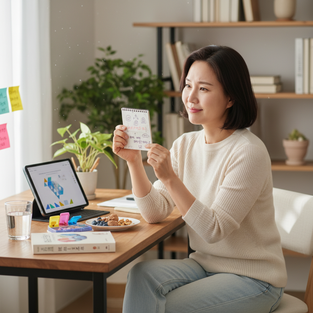 여유롭게 독서하며 두뇌 컨디션을 관리하는 중장년의 건강한 모습