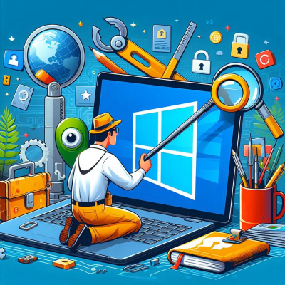 다양한 보안 아이콘이 둘러싼 노트북과 보안 자물쇠