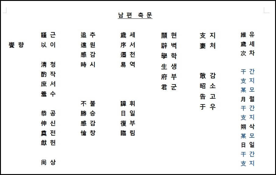 남편 축문 예시