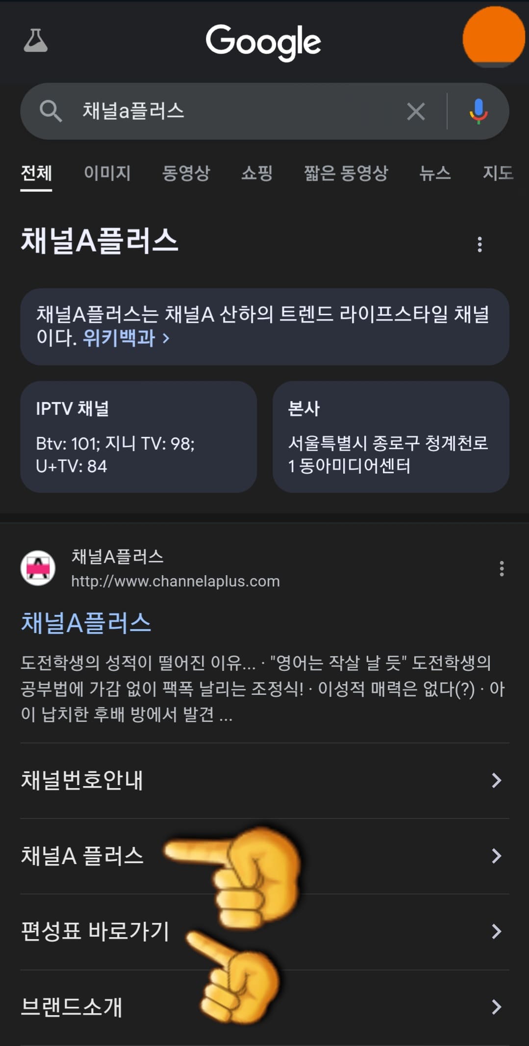 채널A-플러스-편성표-및-채널번호-쉽게-확인하는-방법-안내-가장-상단에-있는-채널A-플러스-홈페이지가-아닌-바로-하단에-있는-채널A-플러스를-클릭합니다.