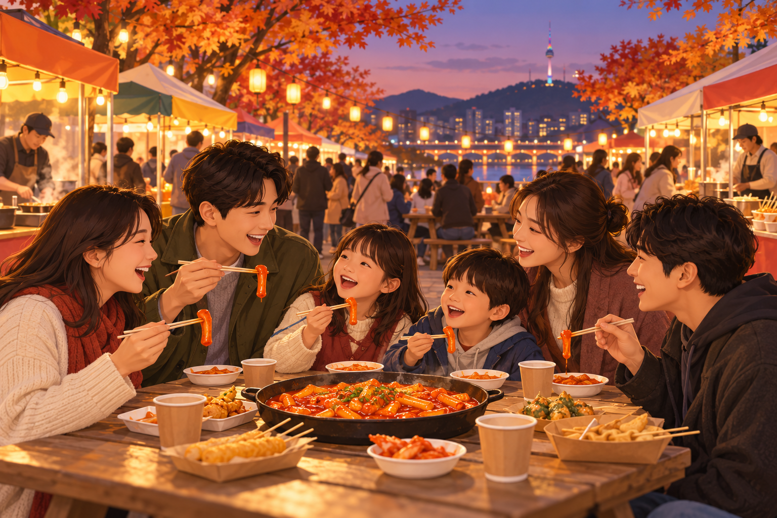 가족 나들이 분위기를 표현한 설명용 일러스트입니다.