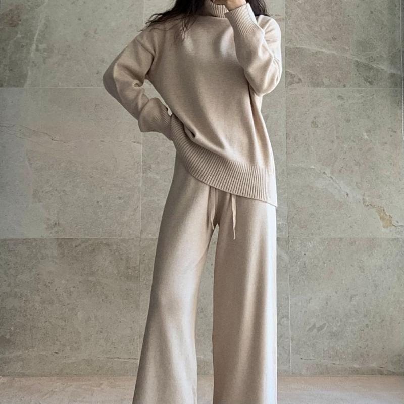 니트 투피스 셋업 골지 터틀넥 목폴라 니트 상하 세트