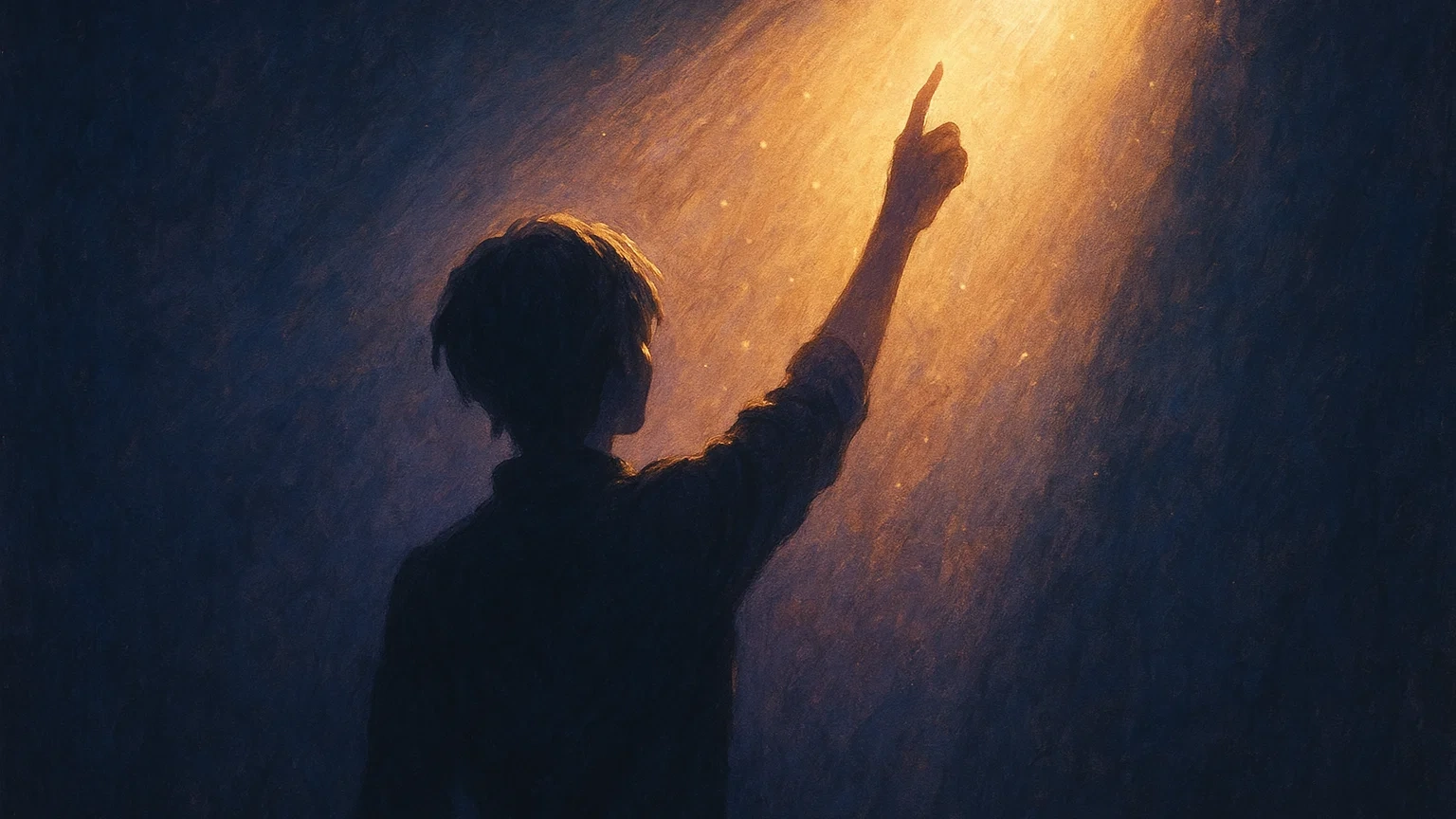 어둠 속에서 빛을 향해 손을 뻗는 사람의 실루엣으로 정직한 고백의 용기를 상징하는 감동적인 이미지