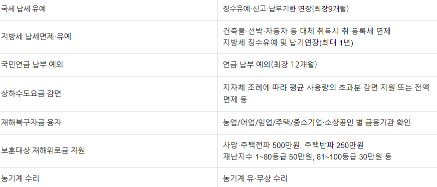 일반 재난 지역 보상 지원 혜택 (1)