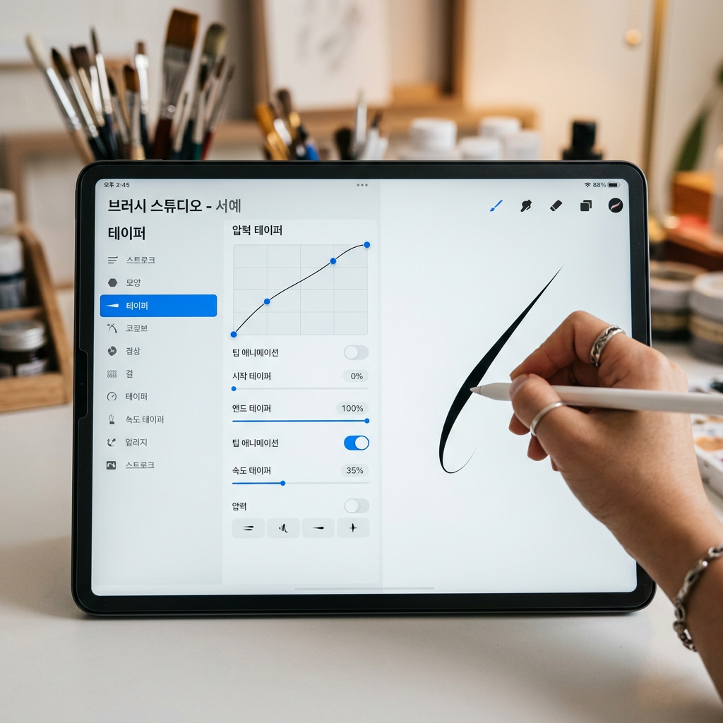 브러시 스튜디오에서 필압조절하는 이미지