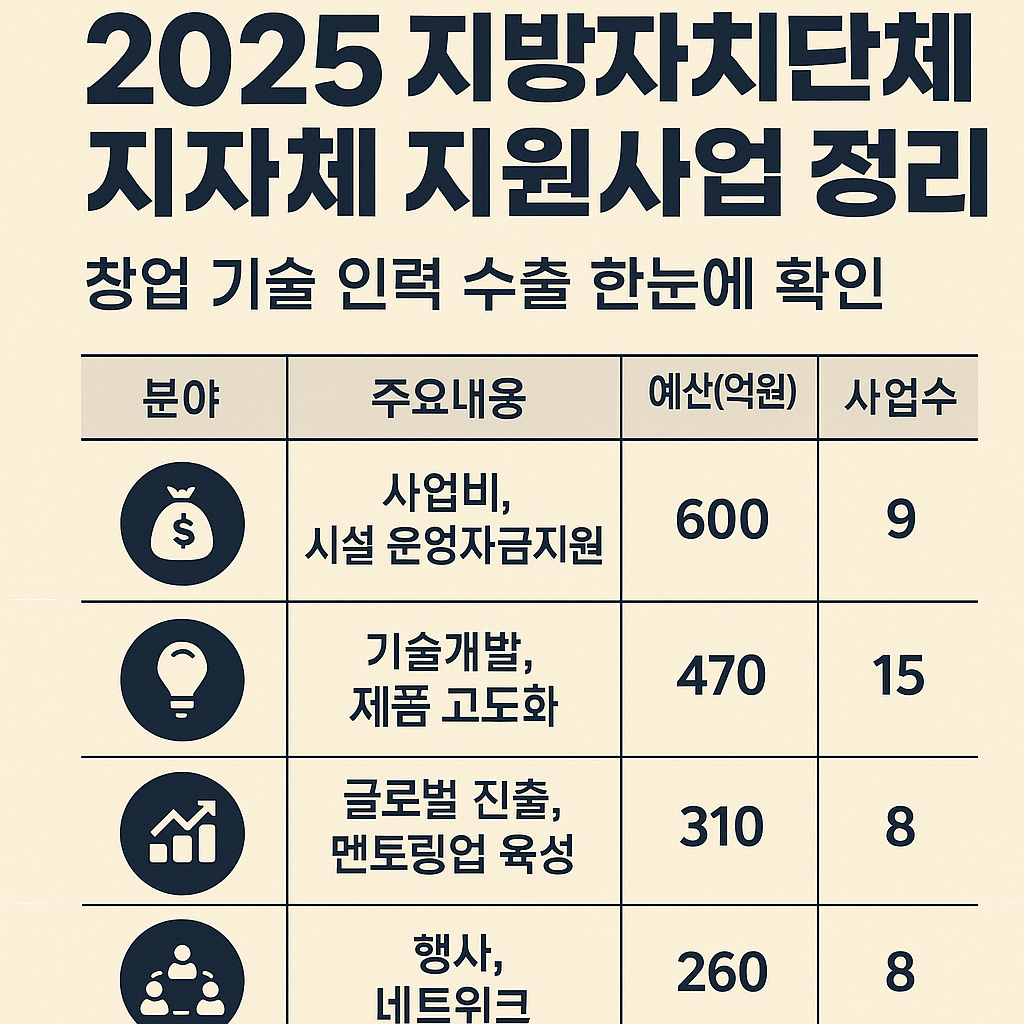 2025지방자치단체 지자체 지원사업 정리 문구와 예시 표
