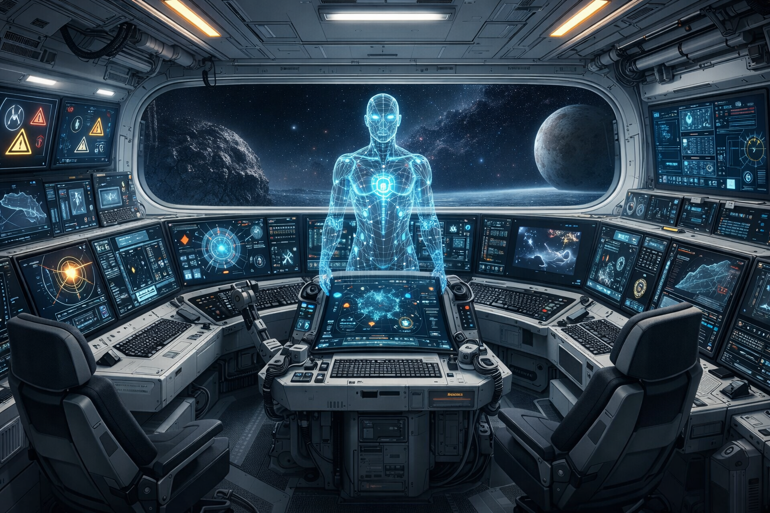 미래 우주선의 제어실
