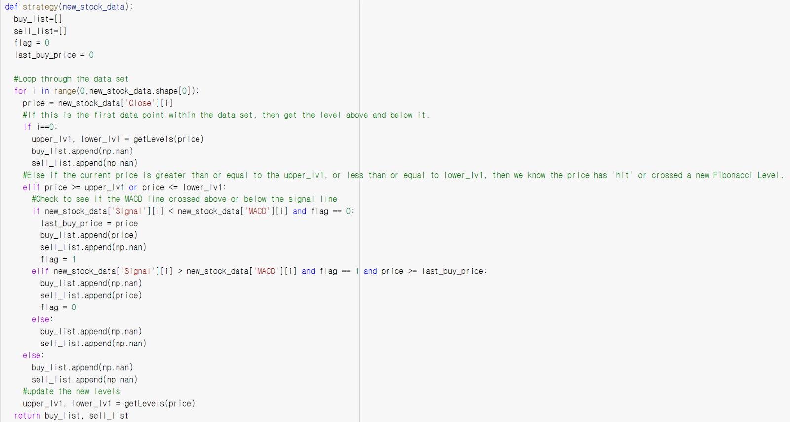 Finonacci & MACD 분석 코드