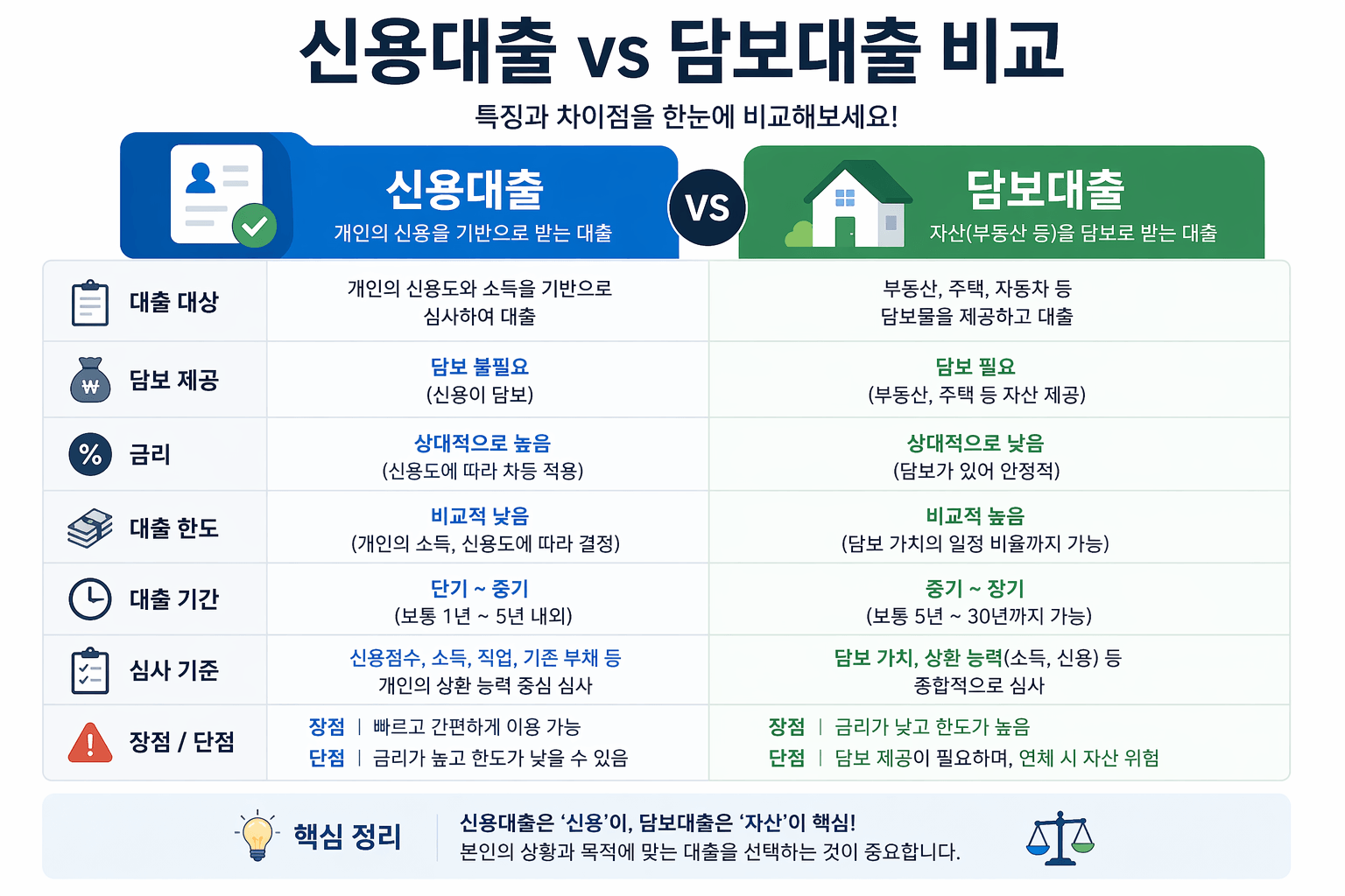 신용대출 담보대출 차이 비교