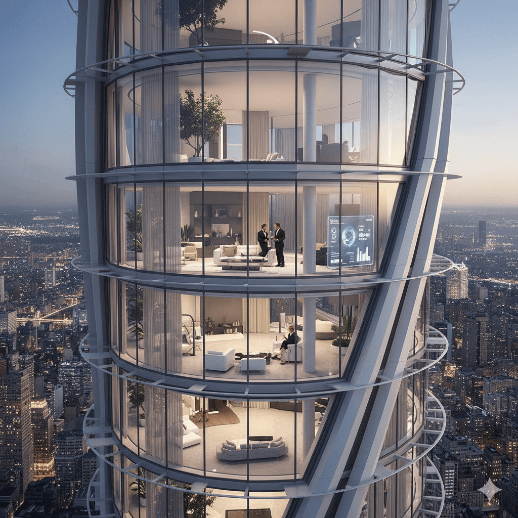 초고층 펜트하우스의 내진 설계와 항공 역학 기술이 적용된 현대적 건축 외관
