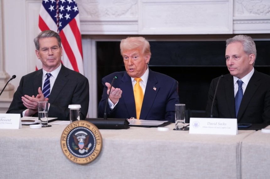 도널드 트럼프 미국 대통령이 지난 3월 7일 미국 워싱턴 D.C. 백악관 국빈만찬장에서 열린 백악관 디지털 자산(암호화폐) 정상회담에서 연설하고 있다.