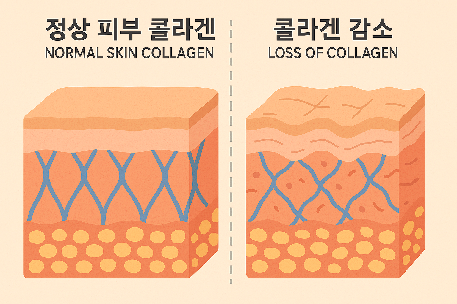 피부 콜라겐 구조 vs 콜라겐 감소