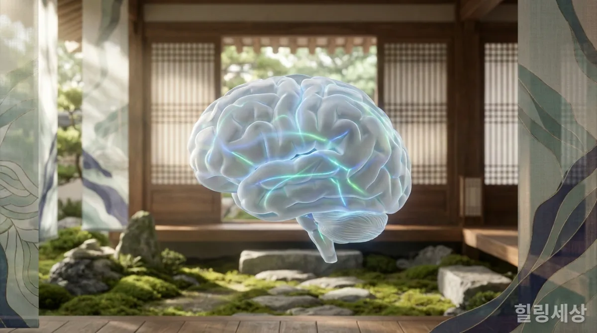 신경 회로가 빛나는 뇌와 차분한 분위기