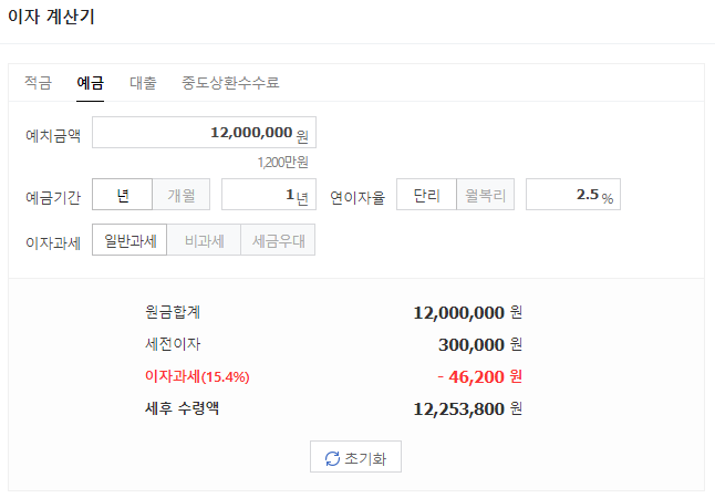 예금 금리 2.5% 계산