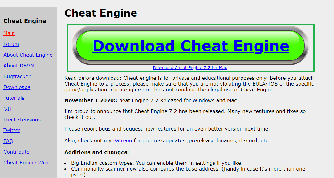 치트엔진 - 다운로드 페이지