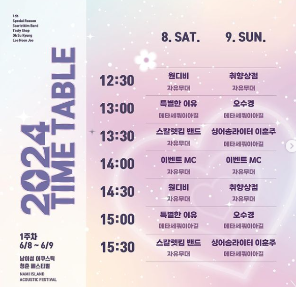 2024 남이섬 어쿠스틱 청춘 페스티벌 뮤지션 모집안내, 라인업 소개