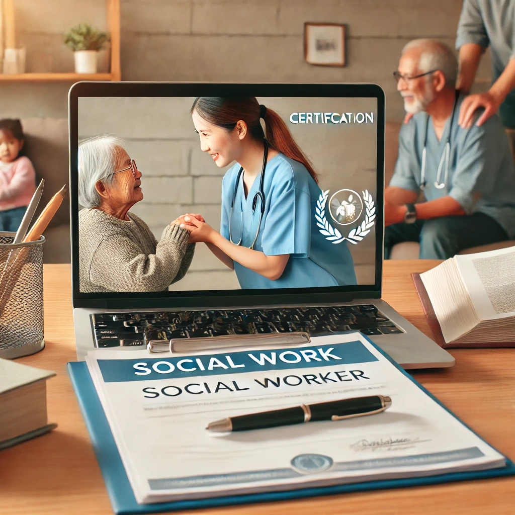 이 사진은 사회복지사 자격증 관련 이미지 입니다. 어르신을 돌보는 사회복지사의 모습입니다.