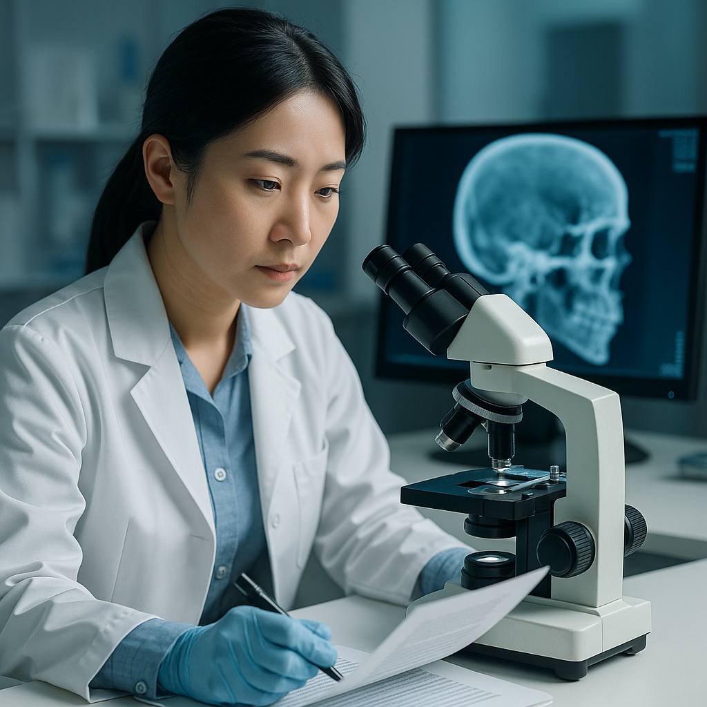X-ray 영상을 확인하며 현미경과 문서를 함께 분석해 감정 업무를 수행하는 법의관