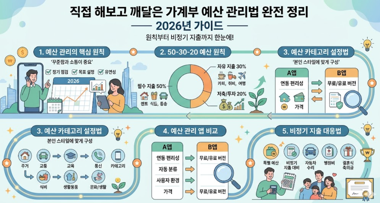 가계부, 예산 관리, 50-30-20 원칙, 예산 카테고리, 예산 관리 앱, 비정기 지출 대응