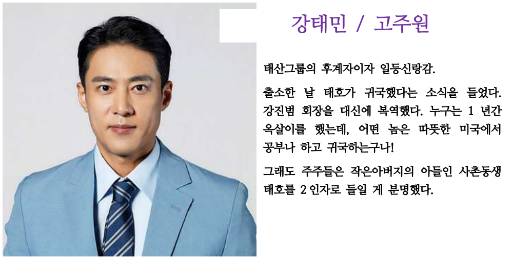 효심이네 각자도생 등장인물 - 출연진
강태민(고주원)