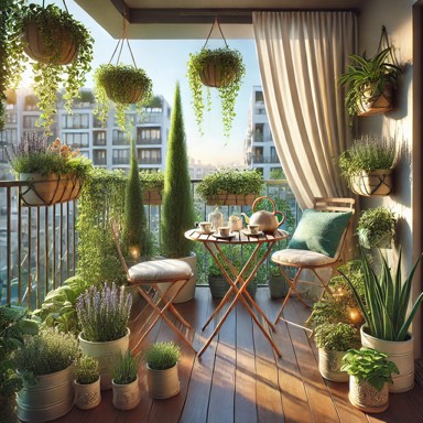 베란다식물과 원목의자로 만든 나만의 베란다카페